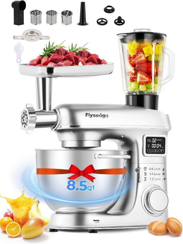 Photo 1 of Stand Mixer 8-IN-1 8.5 Qt 2000W Multifunctional Fermentation Electric Kitchen Mixer 6 Speed Tilt-Head with Stainless Steel Bowl, 1.5L Glass Jar Meat Grinder Dough Hook Whisk Pasta Attachment