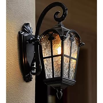 Photo 1 of YUBOLE Outdoor Light Fixtures Weather Resistant Outdoor Wall Lights for House Porch Gararge Hallway with Hammered Glass, Matte Black