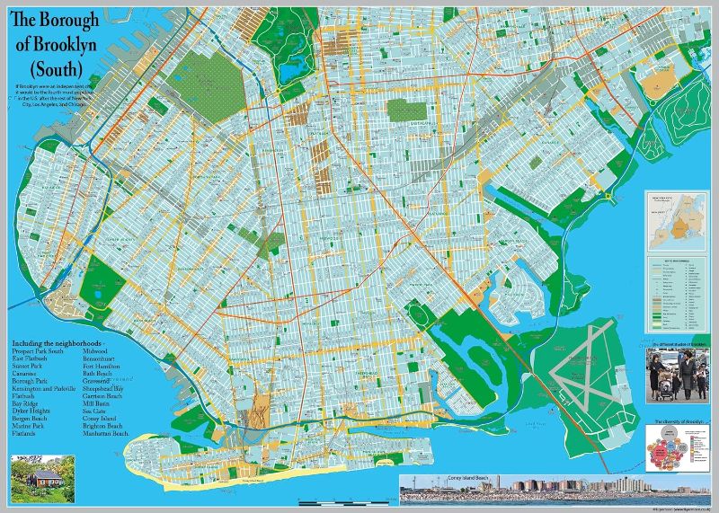 Photo 1 of The Borough of Brooklyn (South) Map - 47.6 x 34.2 Inches - Paper Laminated