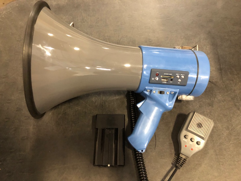 Photo 1 of 50 Watt Megaphone Bullhorn with Detachable Microphone, 240s Recording and Siren - Perfect for Indoor/Outdoor Sporting Events and Crowd Control