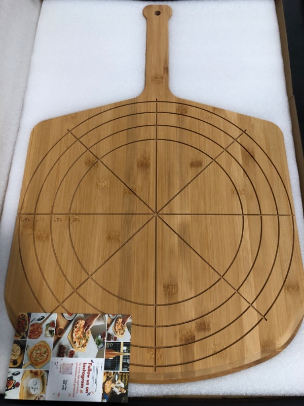 Photo 1 of 16' Bamboo Pizza Peel - Lightweight Smooth Wooden Paddle and Pizza Cutting Board with 8 Slice Grooves, Outdoor Oven Accessories, 23.6 x 16 Inch