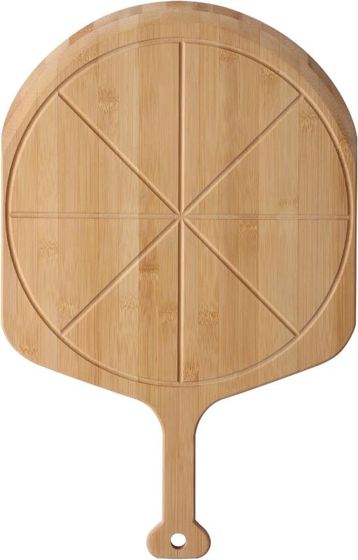 Photo 1 of 16' Bamboo Pizza Peel - Lightweight Smooth Wooden Paddle and Pizza Cutting Board with 8 Slice Grooves, Outdoor Oven Accessories, 23.6 x 16 Inch