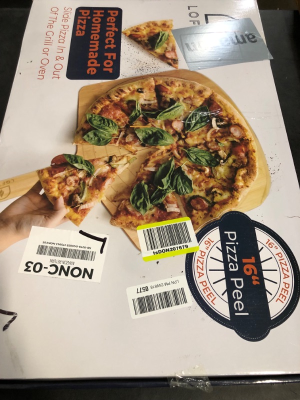 Photo 1 of 16' Bamboo Pizza Peel - Lightweight Smooth Wooden Paddle and Pizza Cutting Board with 8 Slice Grooves, Outdoor Oven Accessories, 23.6 x 16 Inch