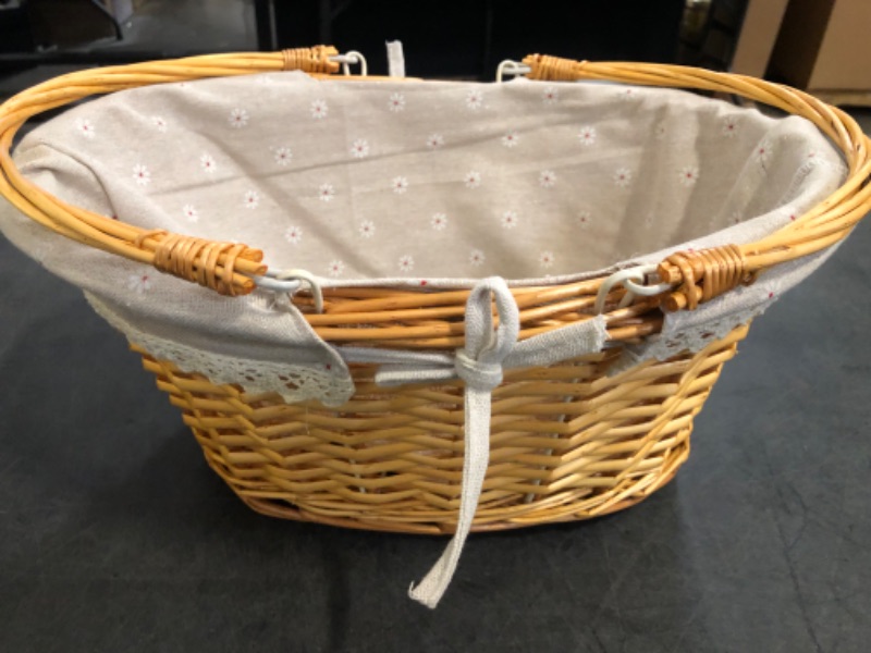 Photo 1 of MEIEM Wicker Gift Baskets Empty Oval Willow Woven Picnic Cheap Easter Candy Storage Wine Basket with Handle Egg Gathering Wedding Basket (Natural)