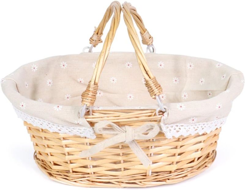 Photo 1 of MEIEM Wicker Gift Baskets Empty Oval Willow Woven Picnic Cheap Easter Candy Storage Wine Basket with Handle Egg Gathering Wedding Basket (Natural)