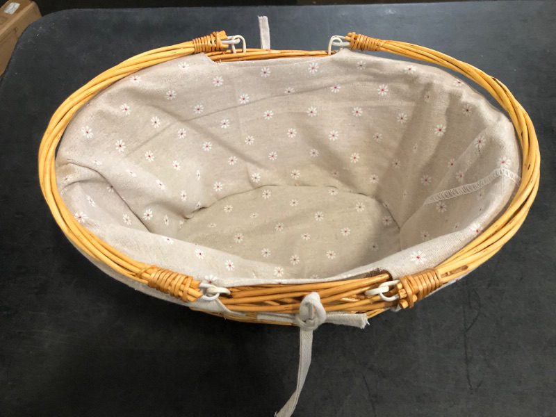 Photo 1 of MEIEM Wicker Gift Baskets Empty Oval Willow Woven Picnic Cheap Easter Candy Storage Wine Basket with Handle Egg Gathering Wedding Basket (Natural)