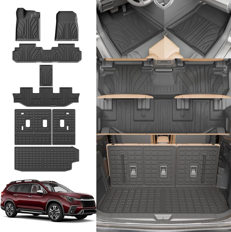 Photo 1 of Floor Mats Compatible with 2019-2024 2025 Subaru Ascent Cargo Mat Liner TPE Back Seat Cover Protector 2023 Ascent Accessories (Fit 7&8 Seats, Trunk Mat+3rd Row Backrest Mats+Floor Mats)