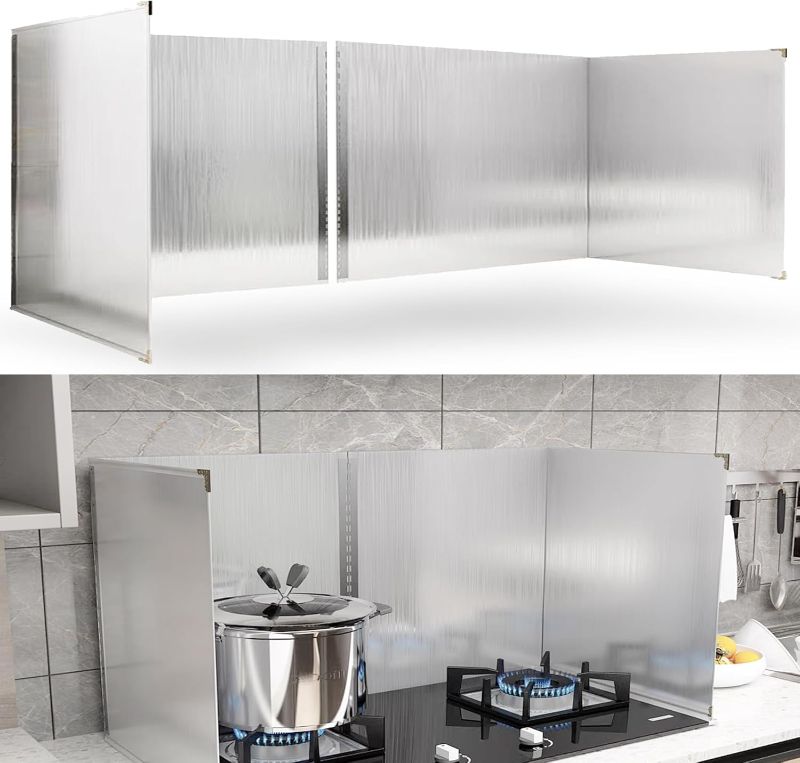 Photo 1 of 2 PCS Stove Grease Oil Splatter Guard | Range Backsplash Splatter Guard for Wall | 2 Sided Foldable Splash Shield Metal Panel Protector for Cooking, Stainless Steel
