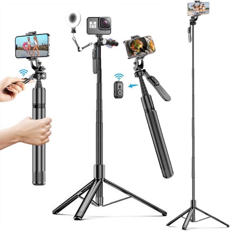 Photo 1 of iPhone Selfie Stick Tripod - 80'' Extendable with Remote, 360 Rotate, Cold Shoe Mount, Gimbal Stabilizer for Smartphone, Light, Video Recording