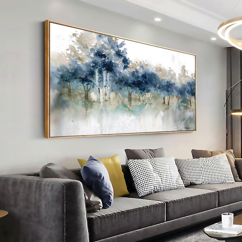 Photo 1 of Wall Art Landscape Modern Wall Decor Canvas Painting Blue Ink Wall Art Large Artwork for Living Room Bedroom Office Home Decor 30"x60" with Framed