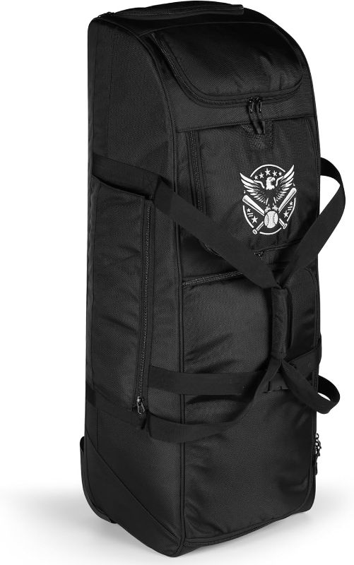 Photo 1 of Baseball Catcher's Gear Bag with Wheels and Multiple Pockets to Hold Cleats, Bats & Baseball Gloves, Breathable Rolling Ripstop Backpack with Fence Hook.