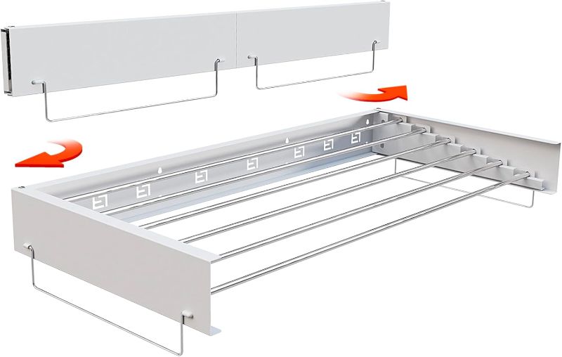 Photo 1 of Wall Mounted Hidden Drying Rack for Laundry Room | Invisible Rack for Clothes/Towels | 6 Dryer Rods | Compact, Foldable to Save Space (White, 40.0")