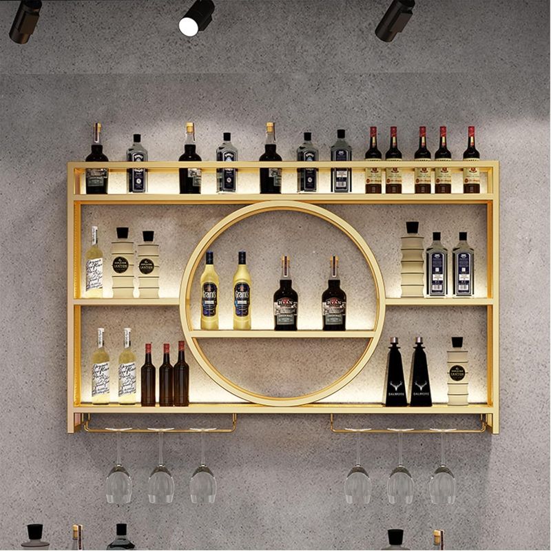 Photo 1 of Metal Wine Rack Bar Shelves Wall Mounted Kitchen Storage With Wine Glass Holder Liquor Shelf Mini Bar Liquor Bottle Display Shelf for Kitchen Dining Room Bar Decoration Gold/Black