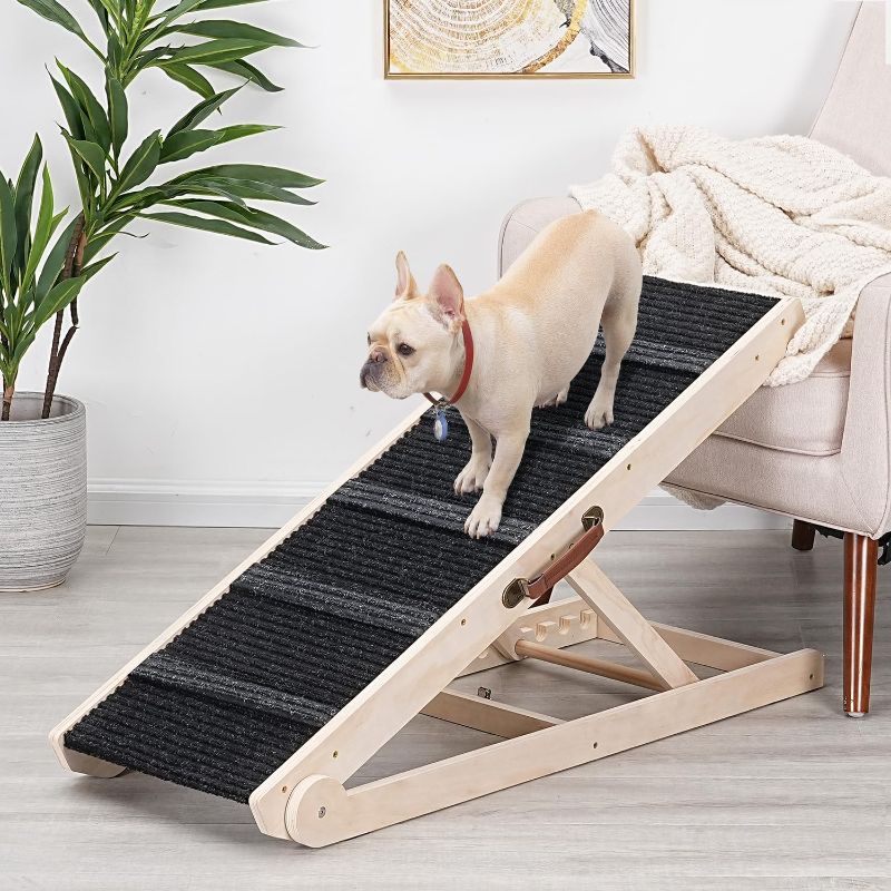 Photo 1 of Wooden Adjustable Pet Ramp for All Dogs and Cats - Non Slip Carpet Surface and Foot Pads 40" Long and Adjustable from 12” to 24” - Up to 200LBS - Folding Dog Car Ramps for SUV, Bed, Couch 