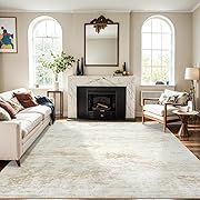 Photo 1 of 8x10 Washable Area Rugs, Large Abstract Living Room Rug Non-Slip Traditional Modern Carpet Ultra-Soft Indoor Foldable Area Rug Stain Resistant Bedroom Dining Room Kitchen Office Home,Ivory Beige