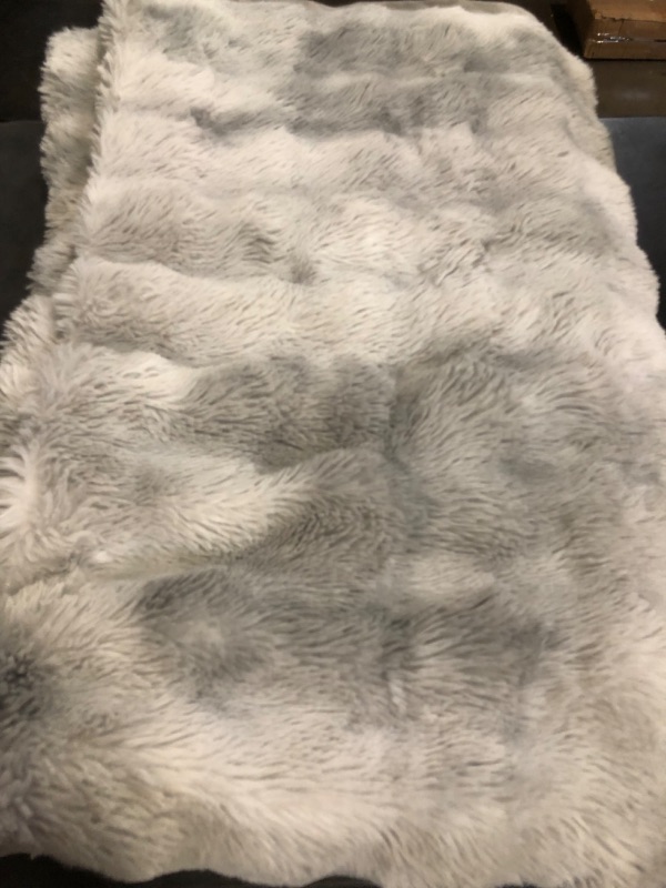 Photo 1 of Lotus Karen Faux Fur Throw Blanket - Tie-Dye Gray, Big Bubble Rabbit Fluff