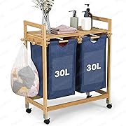 Photo 1 of Wooden Hamper with Shelf | Basket with Wheels for Laundry Days - Dual Hampers for Laundry with Double Compartments