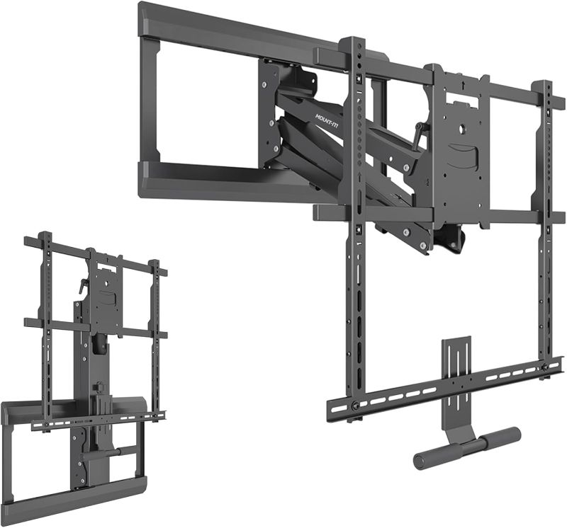 Photo 1 of Mount-It! Fireplace Mantel TV Wall Mount, Above Fireplace Drop Down TV Mount, Pull Down TV Mantle Mount with Spring Assist, TV Sizes 42-65 inches with VESA from 100x100 to 600x500, max 55 lbs Weight