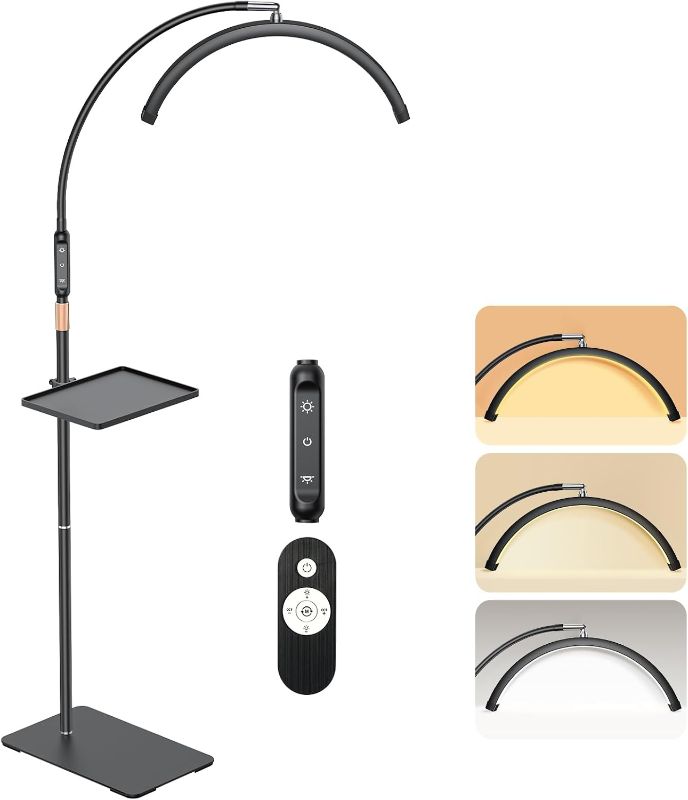 Photo 1 of Lash Light, Half Moon Lamp with Tool Tray, LED Floor Lamp for Eyelash Extensions, Nail Art, Tattoo Art and Skincare, Adjustable Color Modes and Flexible Gooseneck (Black)