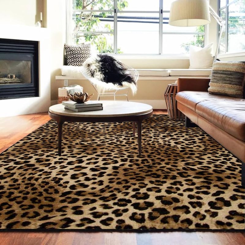 Photo 1 of Leopard Rug 6x9 Washable Area Rug Soft Large Bedroom Rug Non Slip Living Room Rugs Leopard Print Low-Pile Indoor Carpet for Den Dorm Playroom
