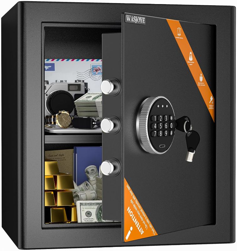 Photo 1 of WASJOYE Cabinet Home Safe Box - Security coffre fort with Digital Keypad Safety Key Lock, Security Safe Box for Home Business Office Hotel Money Document Jewelry Passport Storage 2.0 Cubic Feet