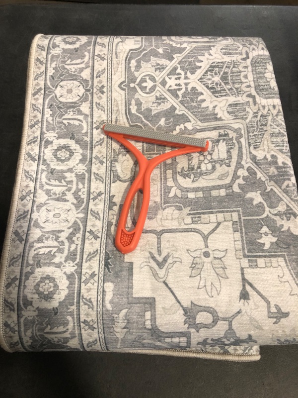 Photo 1 of 5x7 Washable Non-Slip Area Rug - Boho Vintage Faux Wool Carpet, Ultra Thin Low Pile Indoor Mat for Living Room Bedroom Entryway, Grey