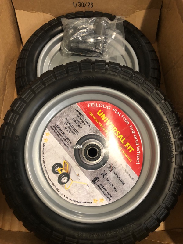 Photo 1 of 4.80/4.00-8 Tire, 14.5" Flat Free Wheelbarrow Tire and Wheel, 5/8" 3/4" Bearings Solid Replacement Tires, 3" -7" Centered Hub, Universal Fit 4.80/4.00-8, 3.50/3.00-8, 4.00-6, 2 Pack