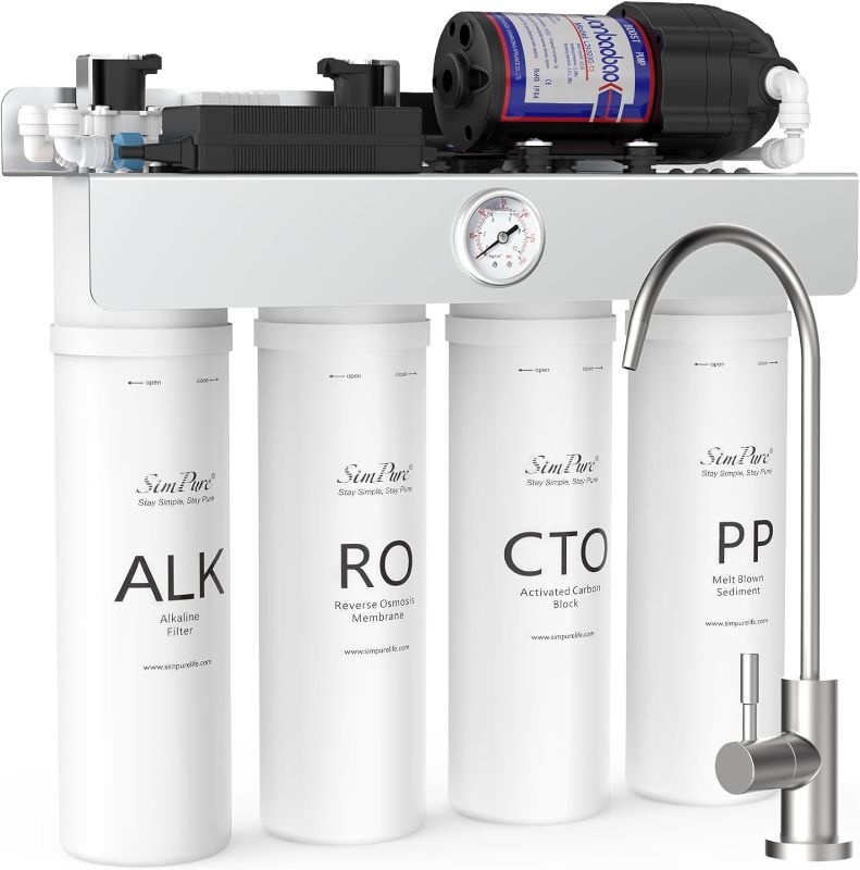 Photo 1 of SimPure Alkaline UV Reverse Osmosis System T1-400ALK, NSF/ANSI 58 Certified, Tankless RO Water Filter System 400 GPD, pH+ Remineralization Water Filtration Under Sink, BPA Free, Built-in Pump