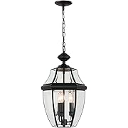 Photo 1 of Large Outdoor Pendant Light Fixture 3-Light, 20in Modern Black Outdoor Chandelier Hanging Porch Light, Metal Exterior Ceiling Mount Hanging Lantern with Clear Glass for Front Door, Entrance, Gazebo