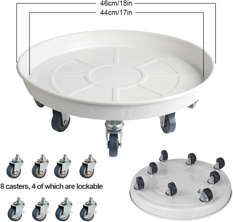 Photo 1 of Plant Caddy with Wheels, Heavy Duty Plant Stand with Universal Wheels, Round Pot Trolley for Indoor Outdoor,18inch White