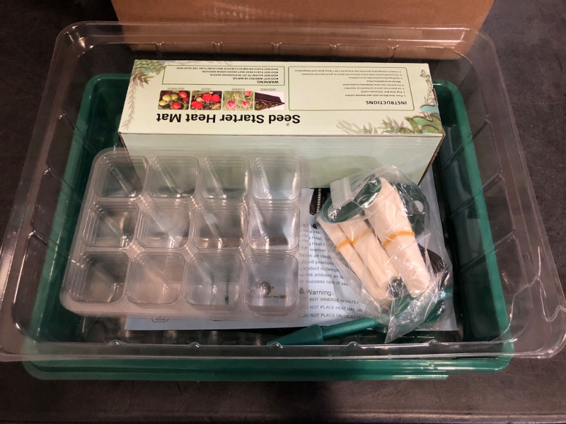 Photo 1 of *Crack on side of Green Part** Seed Starter Tray with Grow Light & Heat Mat - 48 Cell Durable Easy Use Seed Starter Kit for Beginners, Thriving Seedling Germination Kit with Humidity Domes for Indoor Plant Growing Propagation