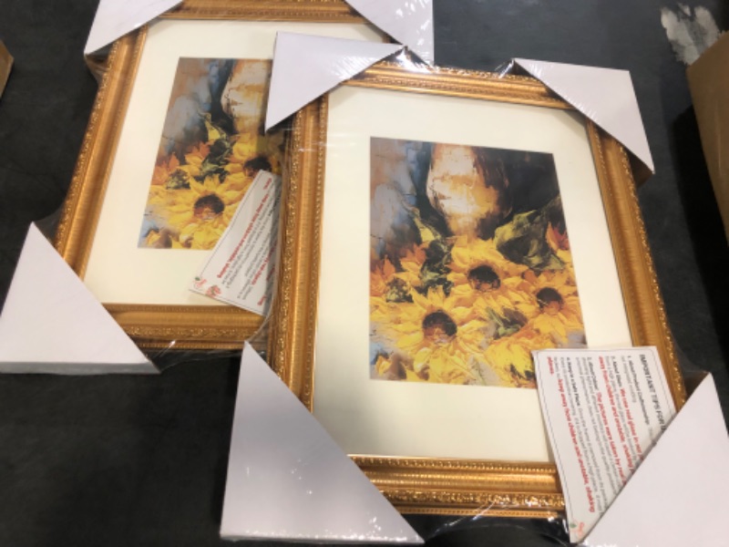 Photo 1 of 12x16 Gold Picture Frames Set of 2, Ornate Vintage 12 x 16 Photo Frames for Wall Decor or Tabletop Display, 16x12 Gold Frames with Real Glass, Display 8.5x11 Pictures with Mat or 12x16 without Mat for Antique Déco