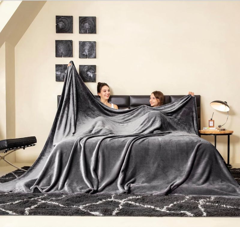 Photo 1 of **Looks Opened NOT Used** COOVA Oversized King Fleece Blanket 120x100 inches, Soft Cozy Warm Giant Extra Large 10'x8.3' Blanket for Bed, Sofa, Couch,Travel, Camping, California Huge Flannel Big Throw Blanket, Dark Grey