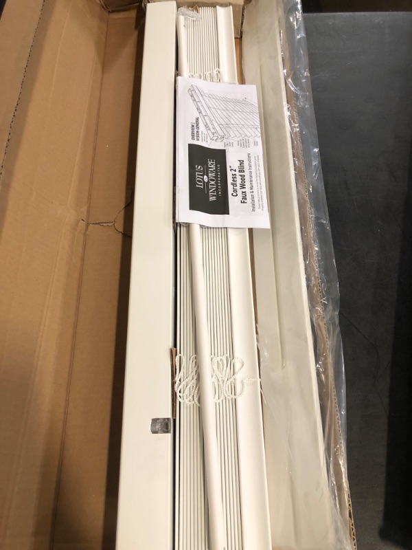Photo 1 of LOTUS & WINDOWARE Cordless Faux Wood Blinds, 27" Wide x 36" Long, Smooth, Snow White, 2 Inch Horizontal Blinds – for Living Room, Bedroom, Interior Door Windows
