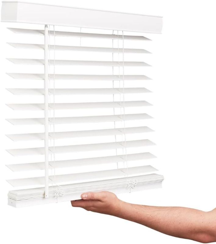 Photo 1 of LOTUS & WINDOWARE Cordless Faux Wood Blinds, 27" Wide x 36" Long, Smooth, Snow White, 2 Inch Horizontal Blinds – for Living Room, Bedroom, Interior Door Windows
