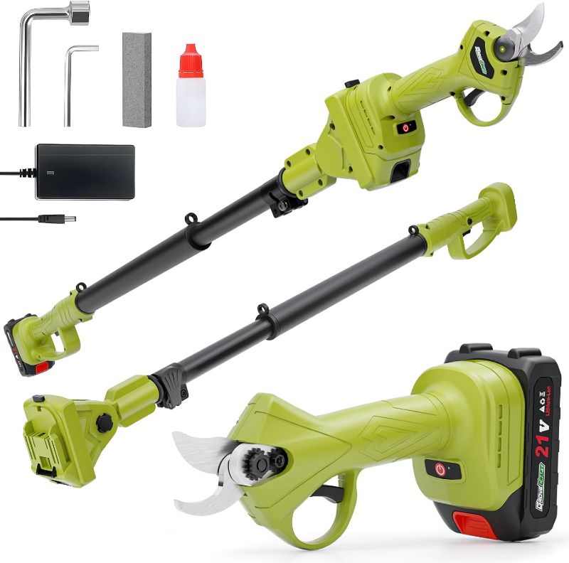 Photo 1 of 20V 2-in-1 Brushless Pole Pruning Shear, Battery Powered Cordless Electric Pruning with Lubricant, 1-Inch Cutting Diameter Tree Pruner(Battery and Fast Charger Included)