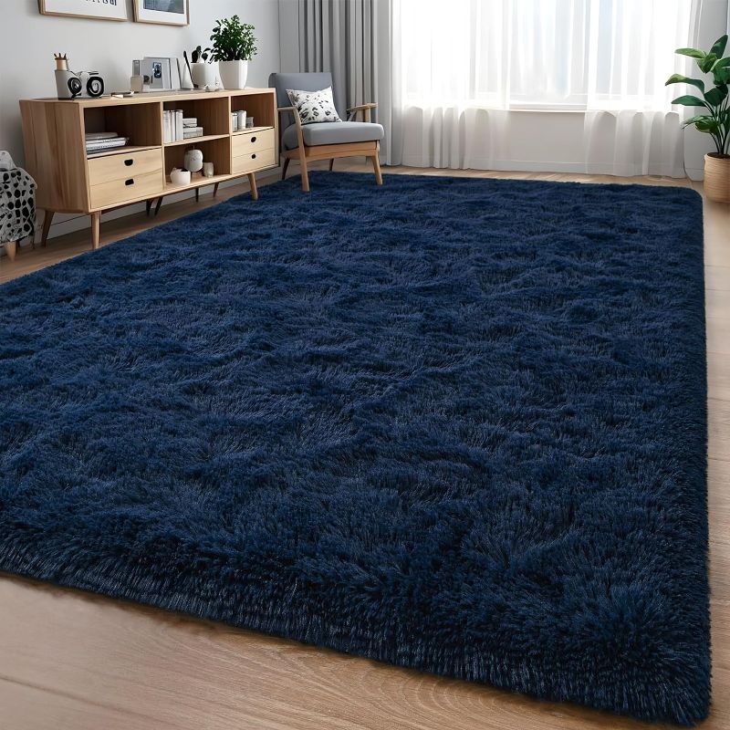 Photo 1 of Nuttumico Extra Large Fluffy Shag Area Rug for Living Room, 8x10 ft Navy Blue Fuzzy Plush Rugs for Bedroom, Kids Girls Boys Room, Nursery Dorm Room, Office, Luxury Home Decor