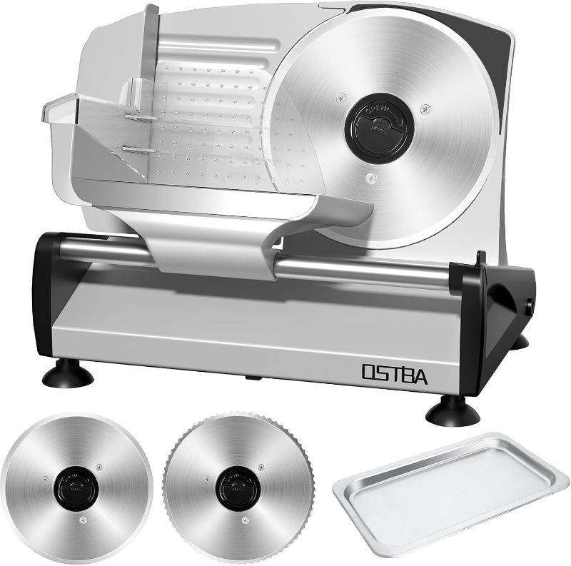 Photo 1 of OSTBA Meat Slicer with Quiet DC Motor, 200W Electric Deli Slicer, Dual 7.5'' Stainless Steel Blades, 0-15mm Adjustable Thickness, Easy to Clean, Ideal for Meat, Cheese, Bread, and Vegetables