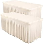 Photo 1 of 3 Packs Ivory Spandex Table Clothes for 6 Foot Rectangle Table, Spandex Table Covers 6FT Stretch Table Skirts Rectangle Tables Wrinkle Free Fitted Table Cover for Event, Wedding, Banquet & Parties