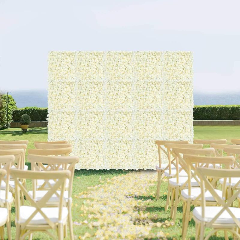 Photo 1 of Ivory Backdrop Flowers Wall Panels: 24 Pcs 15 x 15 Inch Floral Backdrop Artificial Flower Wall Decor for Baby Shower Wedding Photo Background Decoration (5ft by 7.5ft)