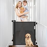 Photo 1 of Retractable Baby Gates 0"-39" Wide Narrow Baby Gate for Doorways, 33" Tall Retractable Dog Gate for Stairs Narrow Pet Gate for Dogs Indoor Mesh Baby Gate Retractable Gates for The House, Black