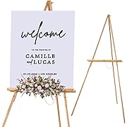 Photo 1 of Falling in Art 65" A-Frame Tripod Easel Stand, Wooden Display Easel with Adjustable Canvas Holder, Floor Easel for Wedding Signs, Posters, Paintings, Artwork(Natural)