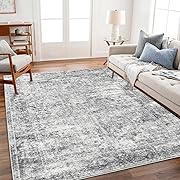 Photo 1 of Area Rug 9x12 Washable Gray Vintage Traditional Mat Distressed Indoor Foldable Thin Retro Accent Floral Non Slip Carpet for Living Room Dining Room Office