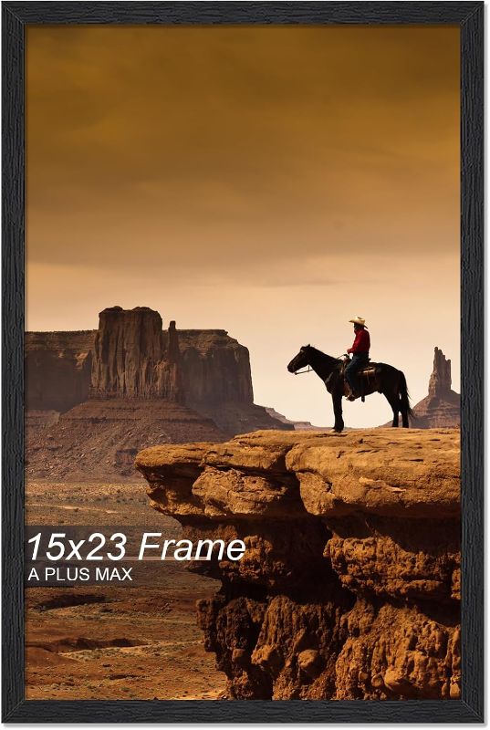 Photo 1 of A PLUS MAX 15x23 Picture Frame, Black Engineered Wood Frame for 15 x 23 Inch Picture Poster Photo, Light Weight 15 by 23 Frame with Wood-grain for Wall - 1 Pack/Black/15 x23