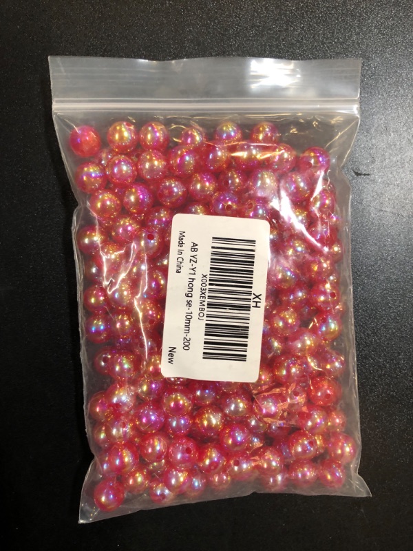 Photo 2 of 200pcs Acrylic Round Beads 10mm AB Colors Craft Beads Round Spacer Beads with Holes for Earring Bracelet Necklace Key Chains Jewelry Making(Red AB)