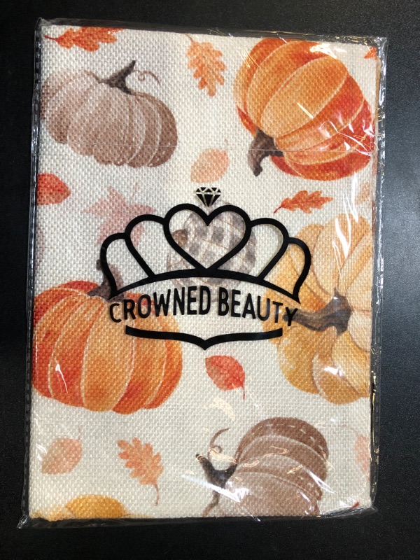 Photo 2 of CROWNED BEAUTY Fall Pumpkins Garden Flag 12x18 Inch Double Sided for Outside Welcome Small Burlap Autumn Holiday Yard Decoration