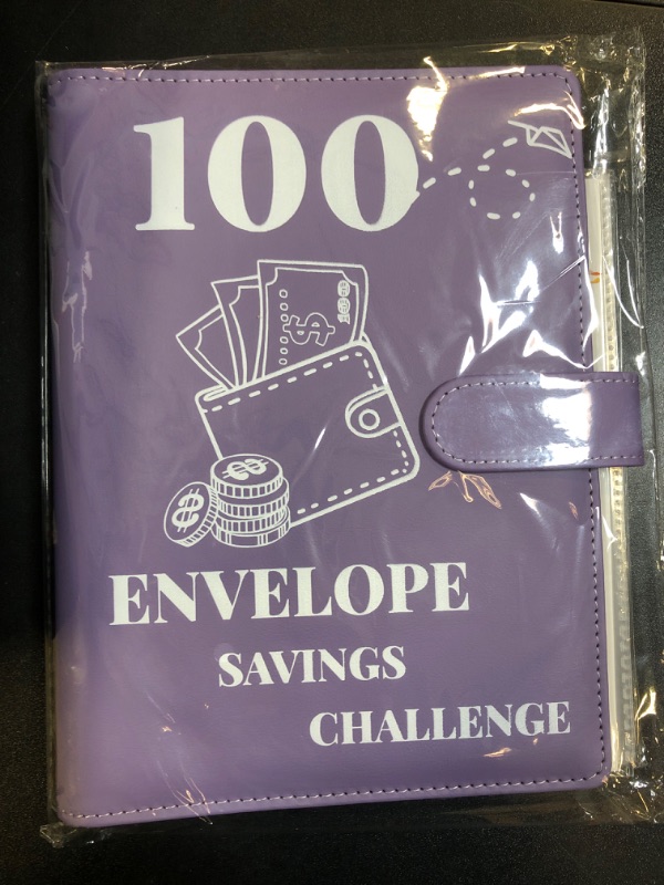 Photo 2 of 100 Envelopes Money Saving Challenge Binder, 2024 New A5 Budget Binder with Cash Envelopes, 6 Rings Savings Challenges Book, Laminated Budgeting Planning Tracker to Save $5050,10,400, 500 Purple