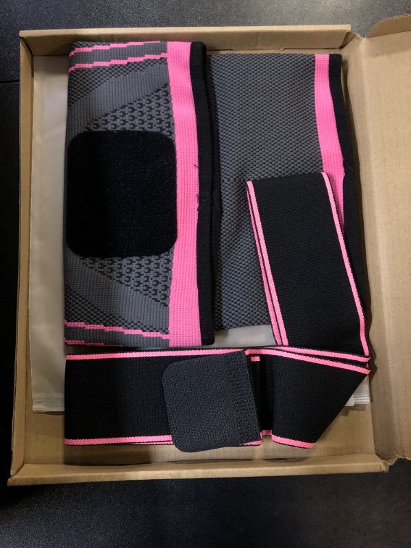 Photo 2 of Kiavox Knee Compression Sleeve with Strap, 1 Pack High Stretch Knee Sleeve Knee Support for Women Men, Knee Braces for Knee Pain Relief Arthritis Meniscus Tear Sports Workout Running(3XL Pink)