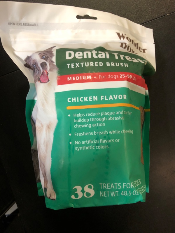 Photo 3 of Amazon Brand - Wonder Bound Dog Dental Treats for Medium Dogs (25-50 lbs), Real Chicken Flavor, Nubbed Texture for Plaque & Tartar Control, Freshens Breath While Chewing, 38 Count (BB 01AUG2024)