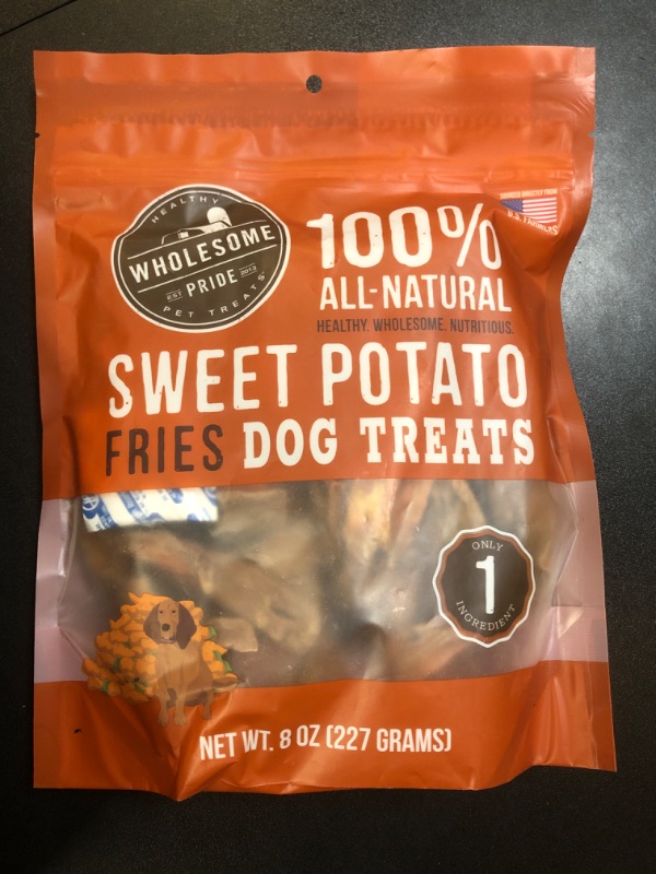 Photo 1 of Wholesome Pride Pet Treats Sweet Potato Fries Dehydrated Dog Treats, 8-oz bag (BB 12/01/24)